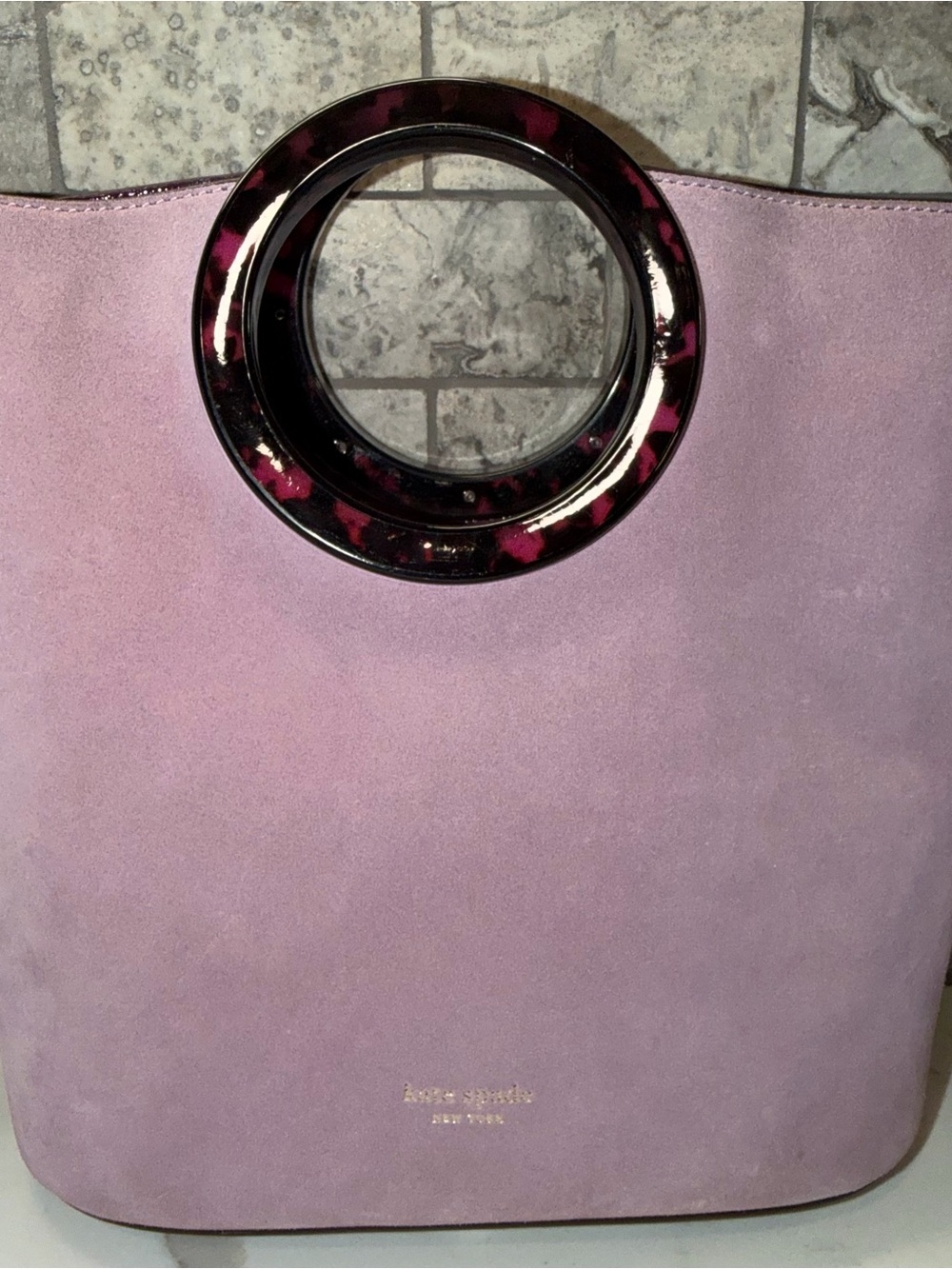 kate spade Betty in Orchid Suede Tote with Round Tortoiseshell-Pattern Handle
